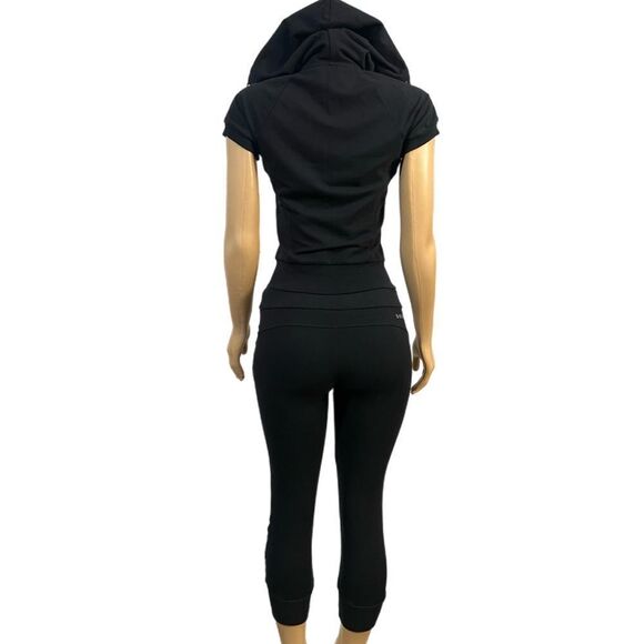 Bebe Set Studded Hoody Short sleeve zip close & Ruched Side Panel Crop Black XS - Picture 4 of 12